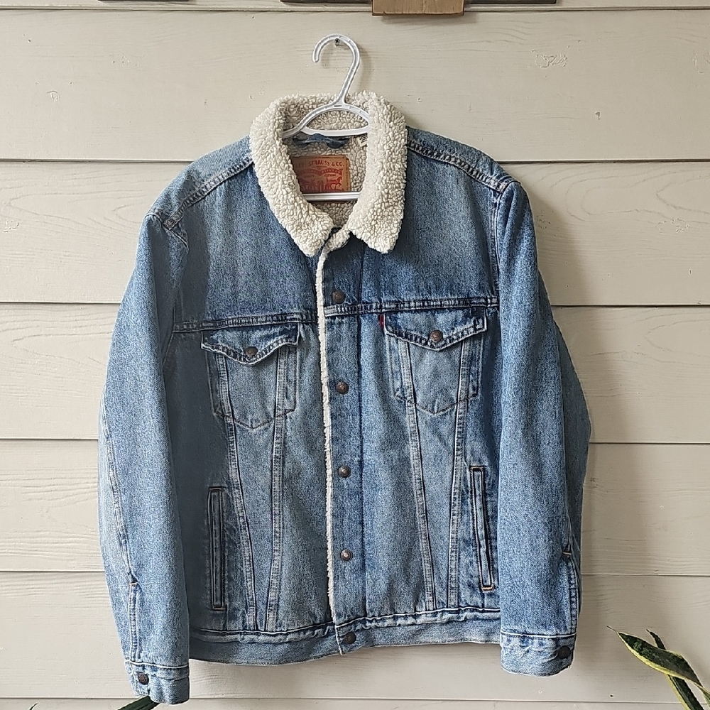 Levi's Light Blue Denim Sherpa Jacket with Cream Collar